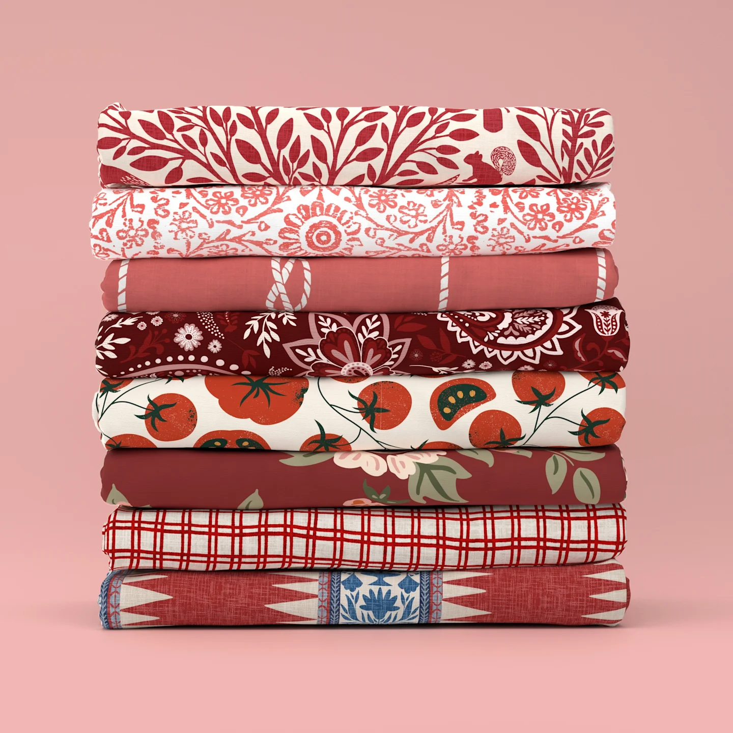 Stack of red fabrics