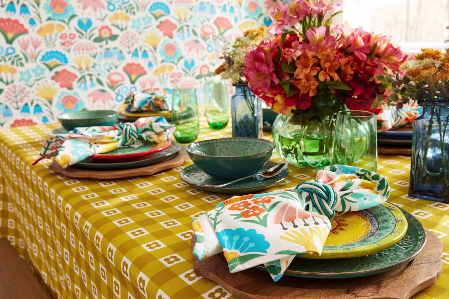 Yellow gingham rectangular tablecloth