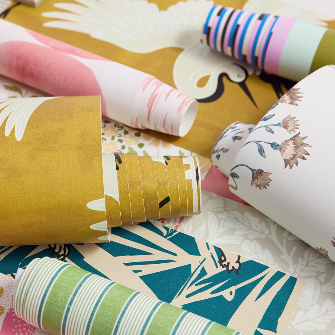 Rolls of wallpaper.