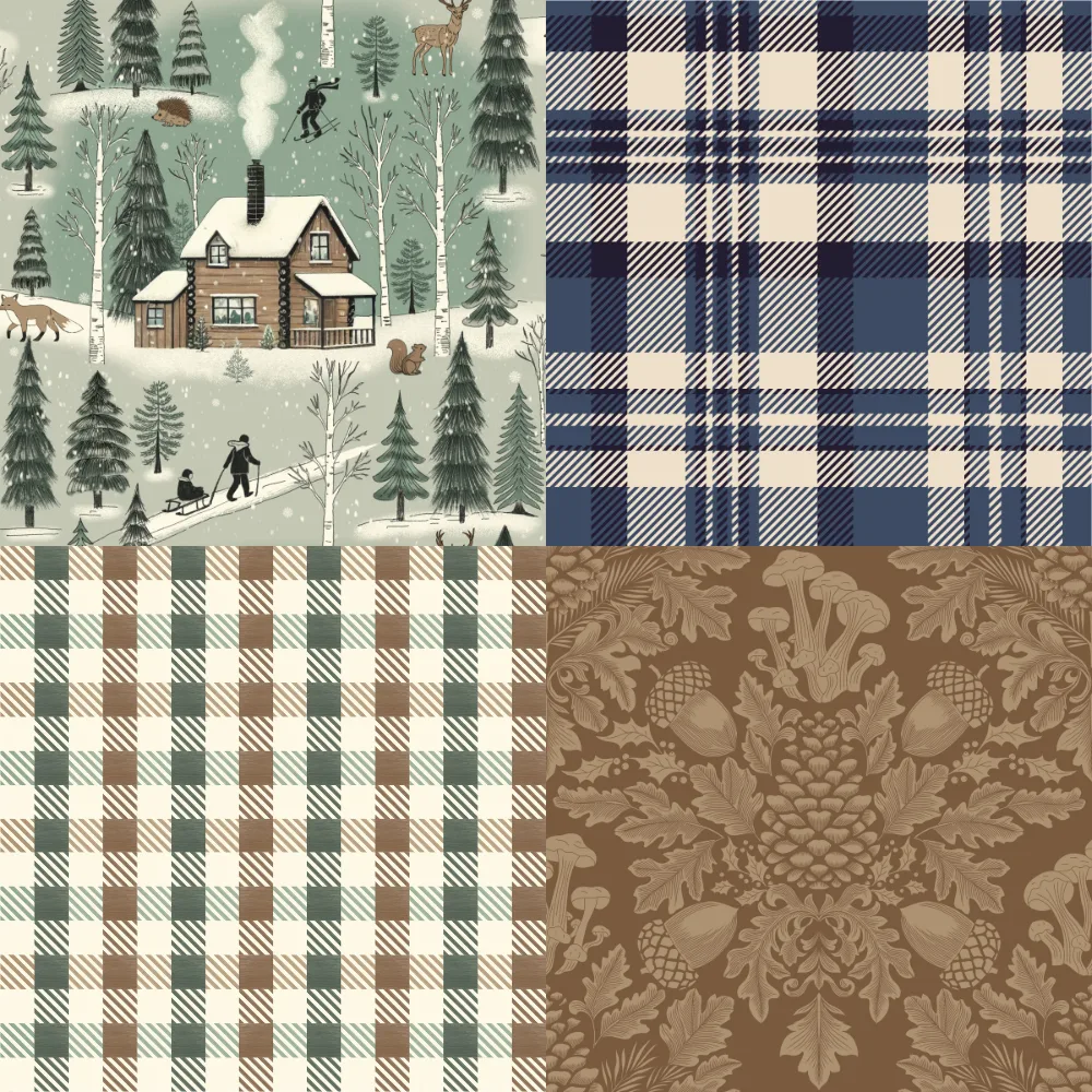 A grid of 4 winter woodland designs from rumanajdesigns