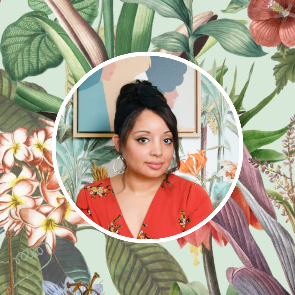 Stephanie Watkins in front of one of her favorite Spoonflower designs