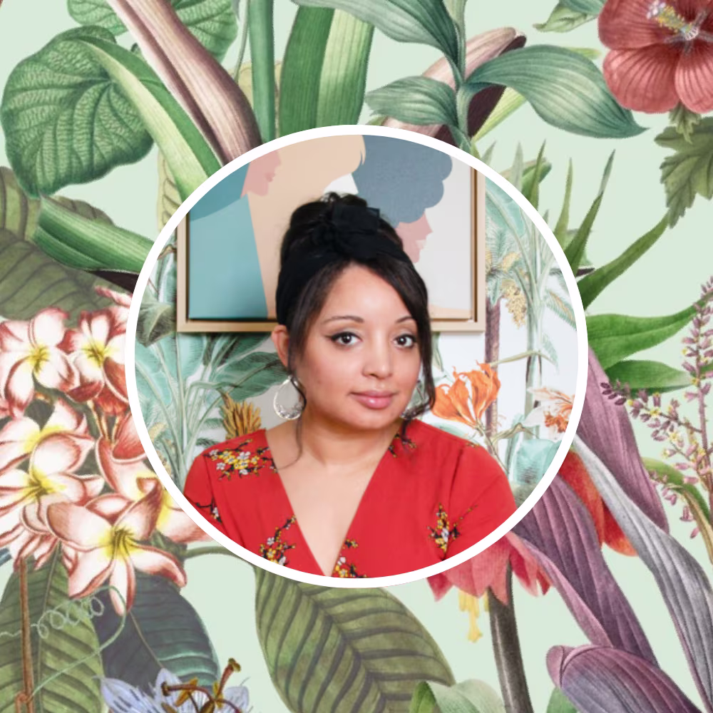Stephanie Watkins in front of one of her favorite Spoonflower designs