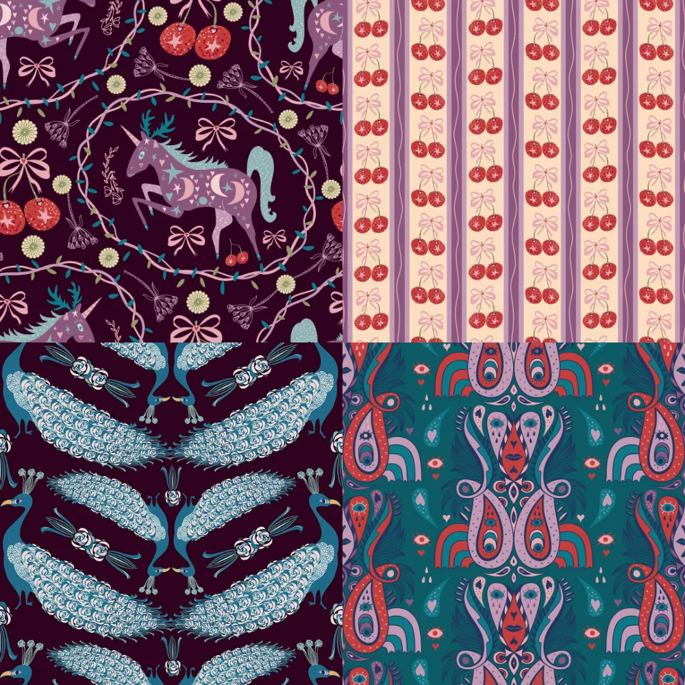 A grid of 4 boho designs from daintydora