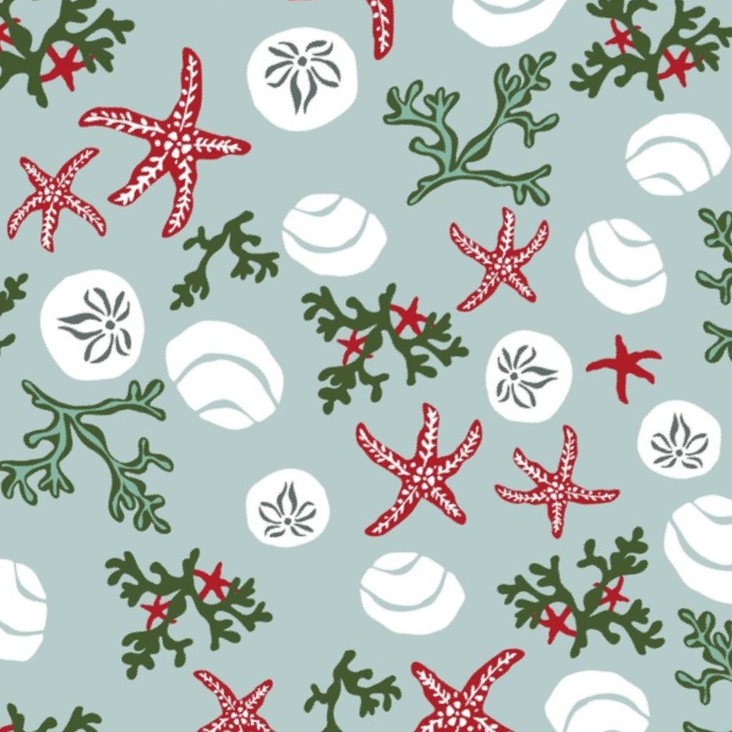 Christmas Starfish - green and red Fabric by emily_keating_art