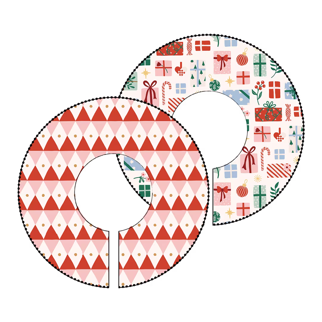 Pattern mock up of Spoonflower's free tree skirt sewing pattern