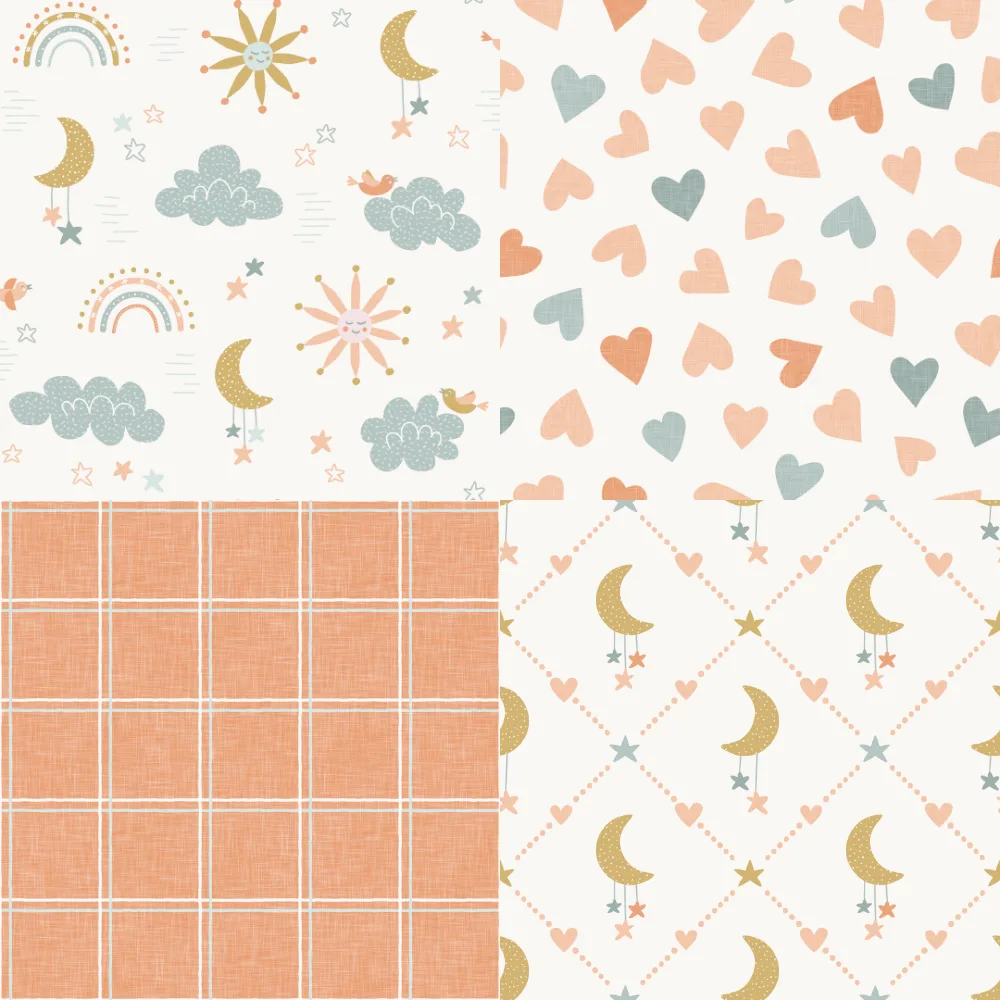 A grid of 4 baby designs with a celestial theme by anjajankowsky