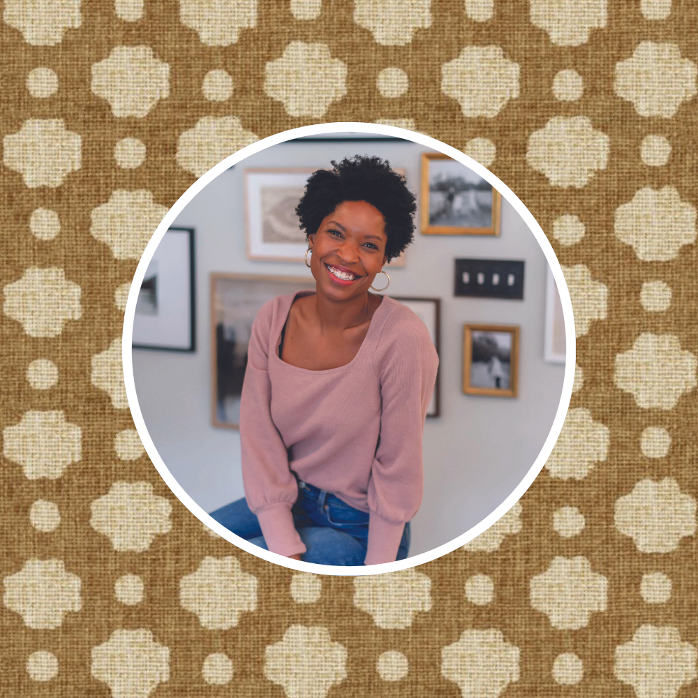 Tiffany DeLangie in front of one of her favorite designs