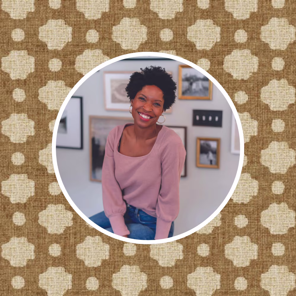 Tiffany DeLangie in front of one of her favorite designs