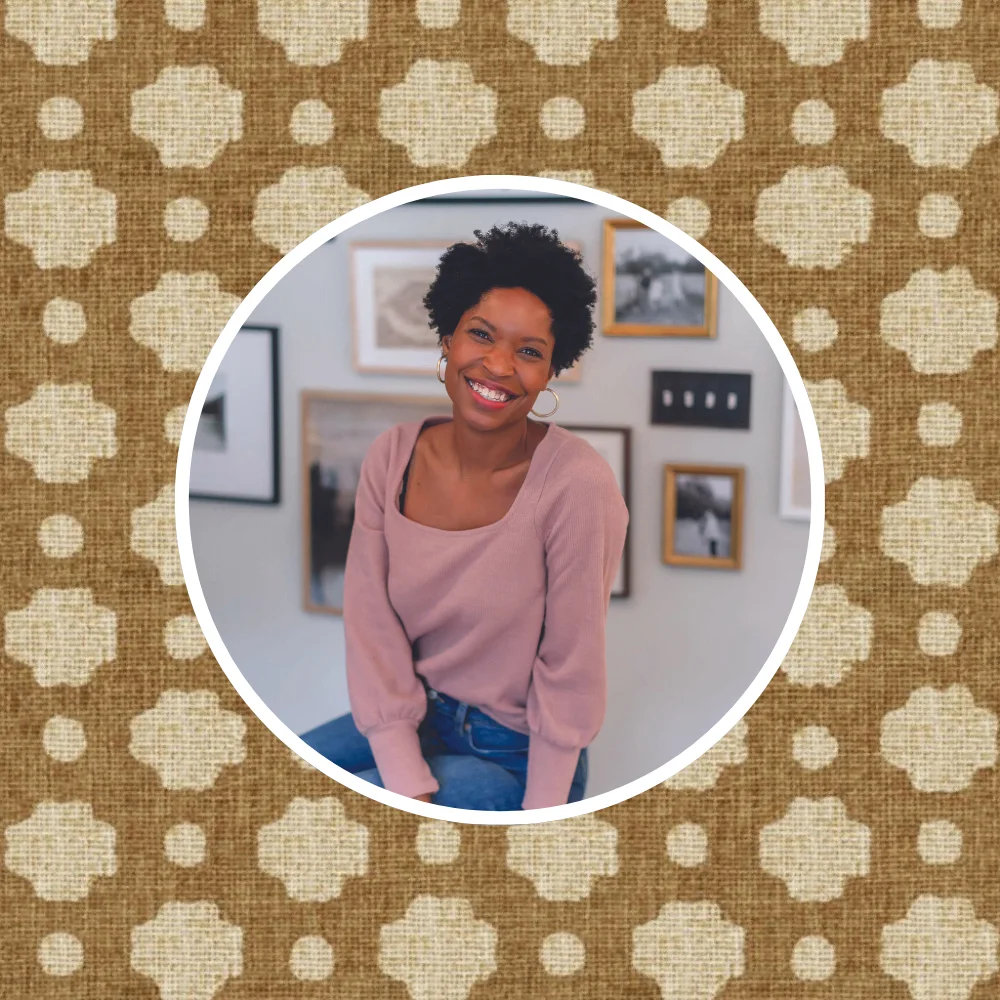 Tiffany DeLangie in front of one of her favorite designs