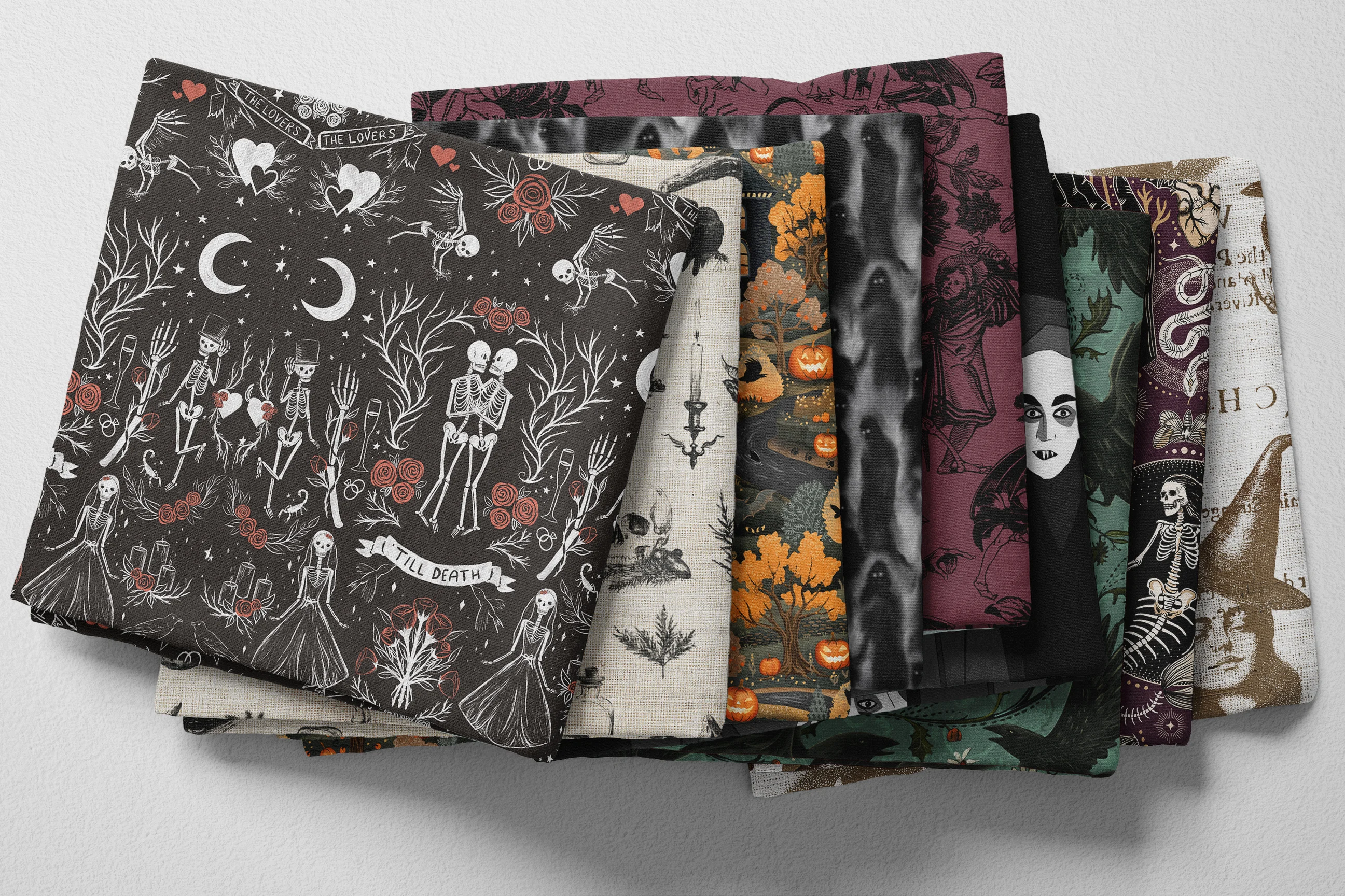 Spooky folded Spoonflower fabric with a Halloween theme