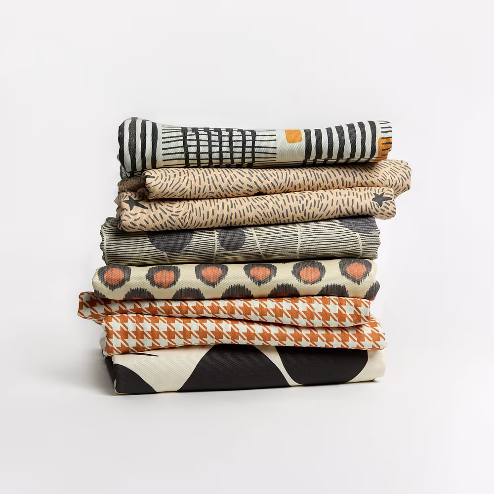 Geometric and earthy designs printed on Cypress Cotton Canvas