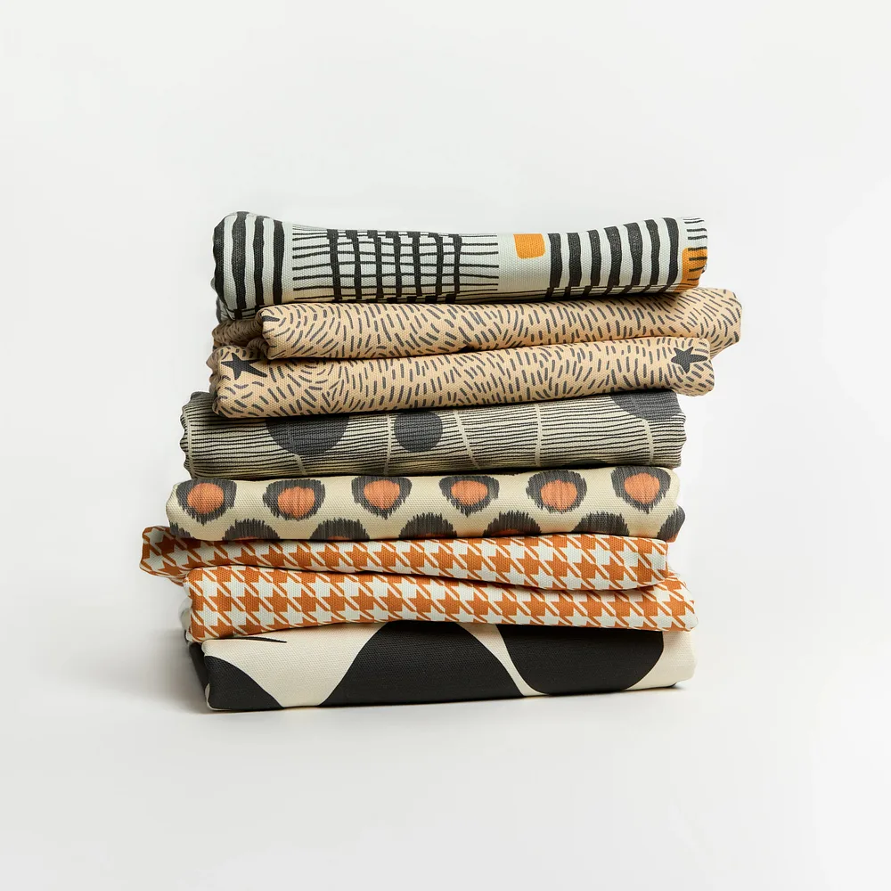 Geometric and earthy designs printed on Cypress Cotton Canvas