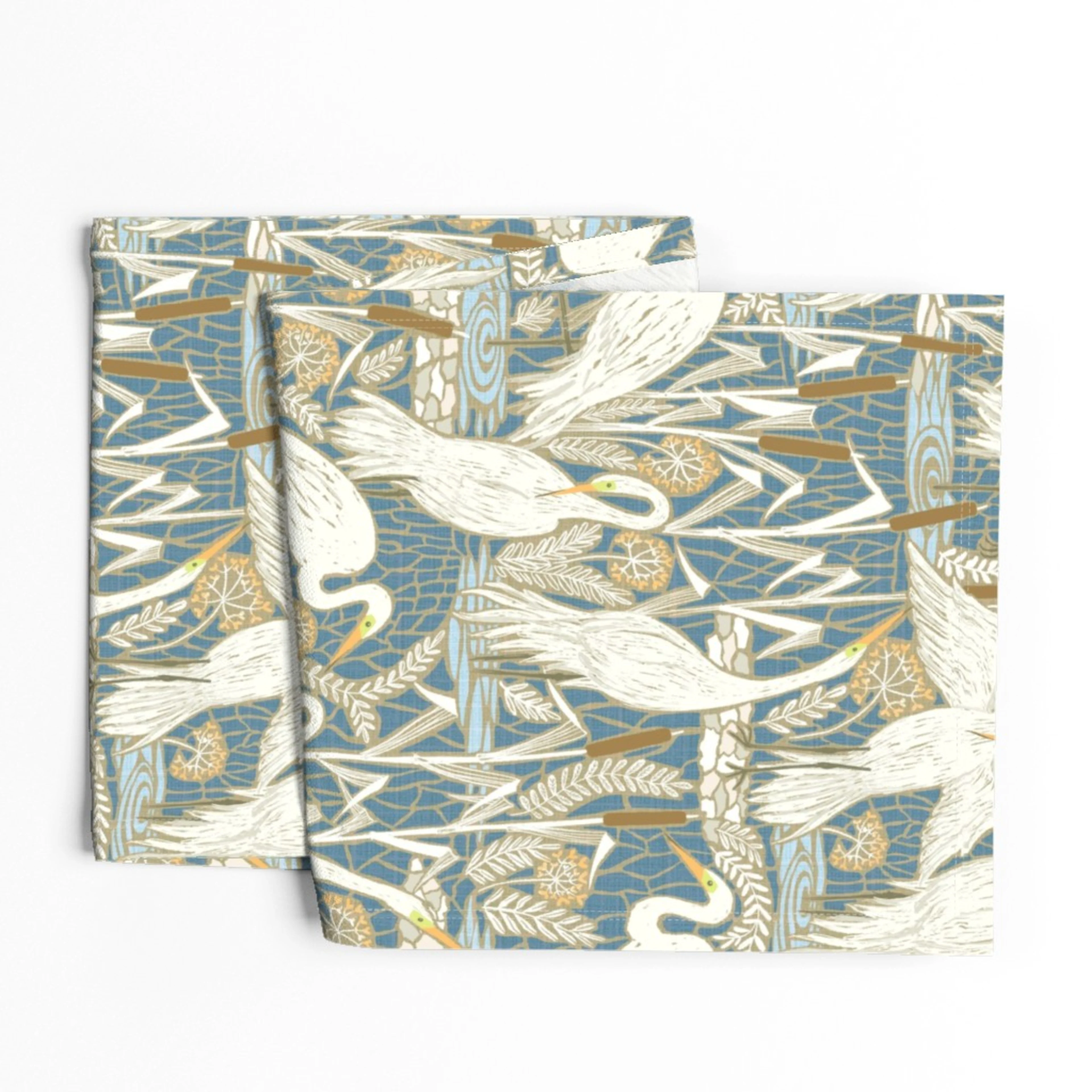 table runner with herons and cattails