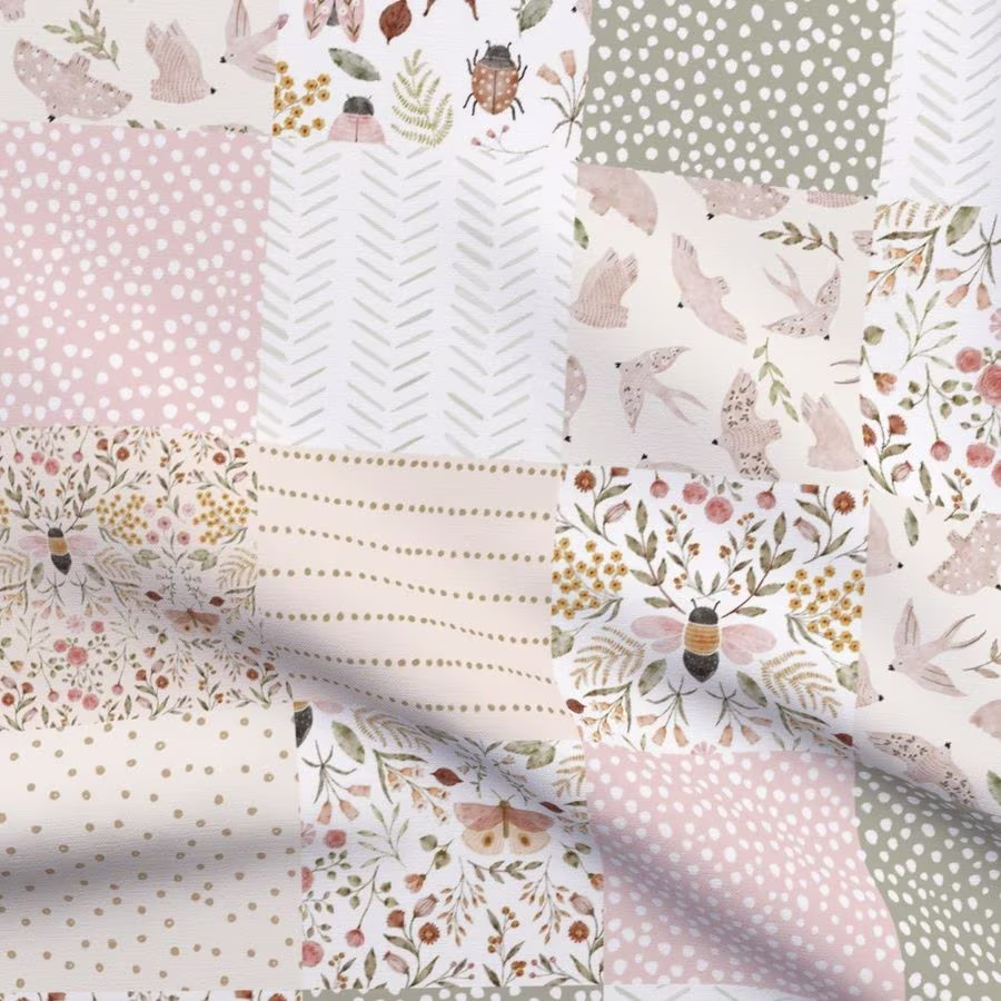 A cottagecore floral cheater quilt design from hipkiddesigns