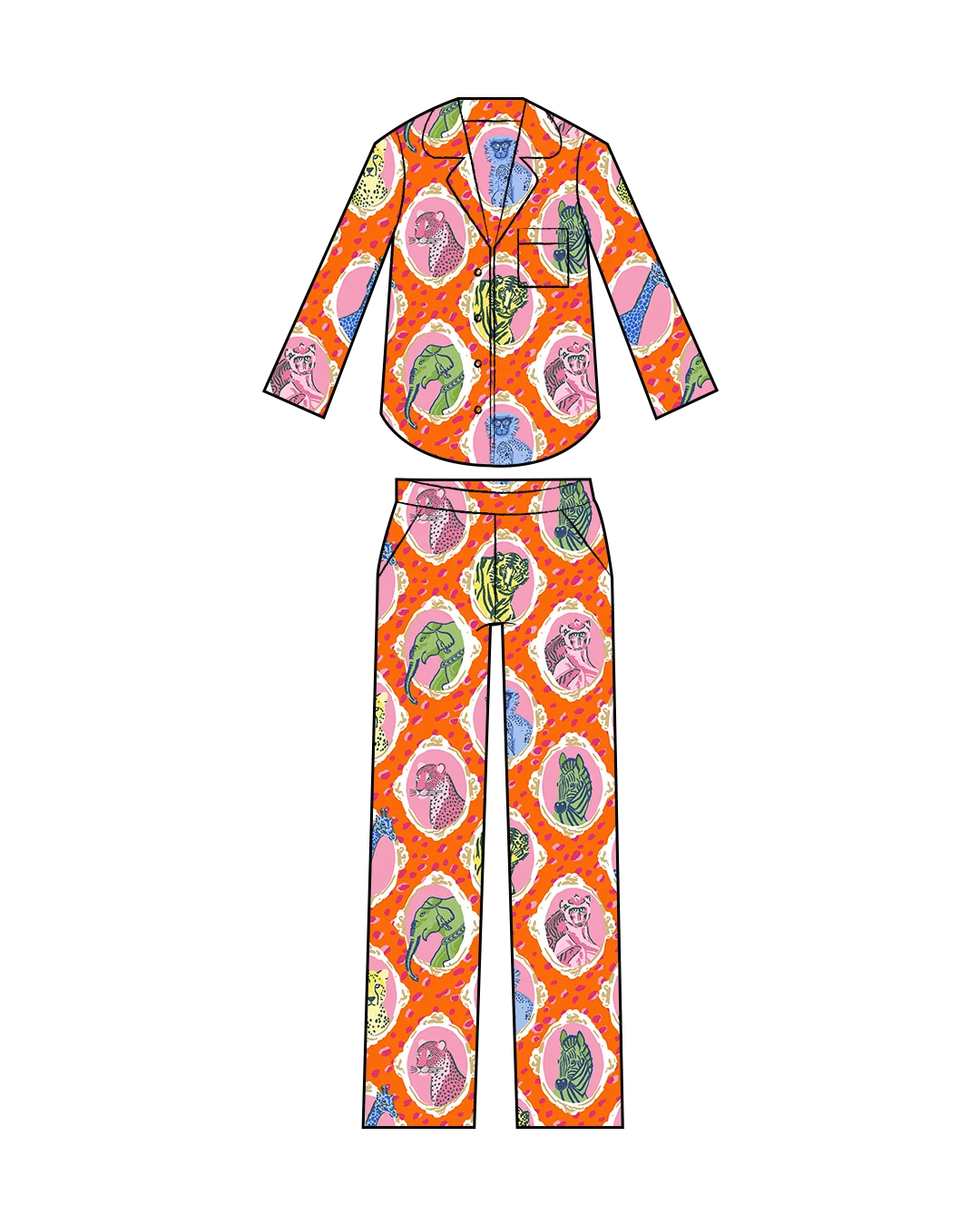 Closet Core's Caroyln Pajama Pattern Framed Exotic Animals Mock Up