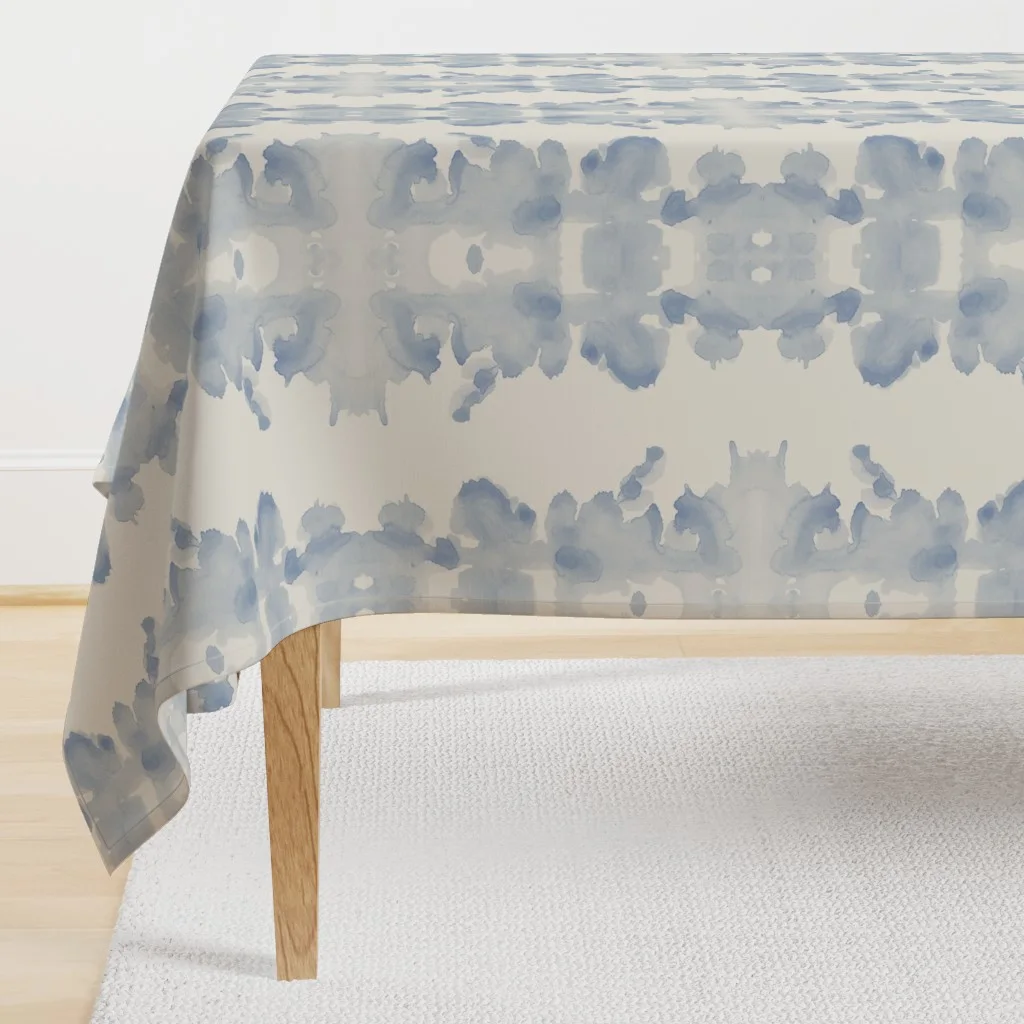 Blue and cream abstract rectangular tablecloths
