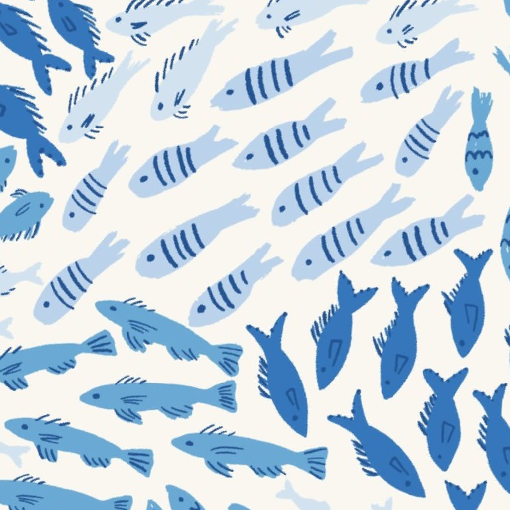 Little Fish_Summer Kids_Big_Blue Monochrome_Hufton Studio Wallpaper by hufton_studio