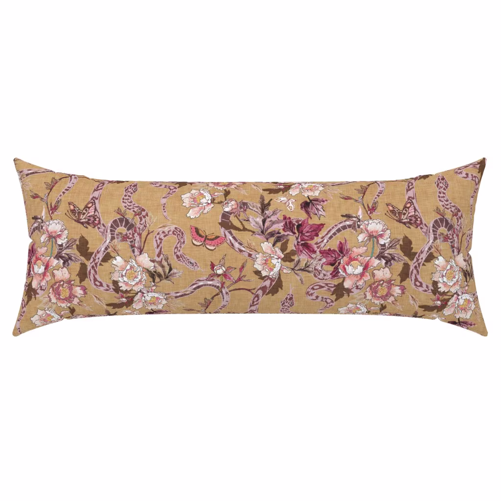 Boho floral XL lumbar throw pillows with snake design