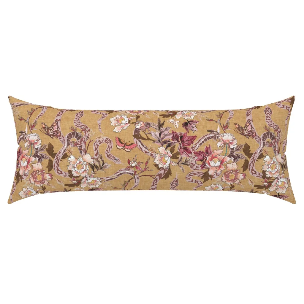 Boho floral XL lumbar throw pillows with snake design