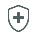 Icon of a shield with a plus sign in it.