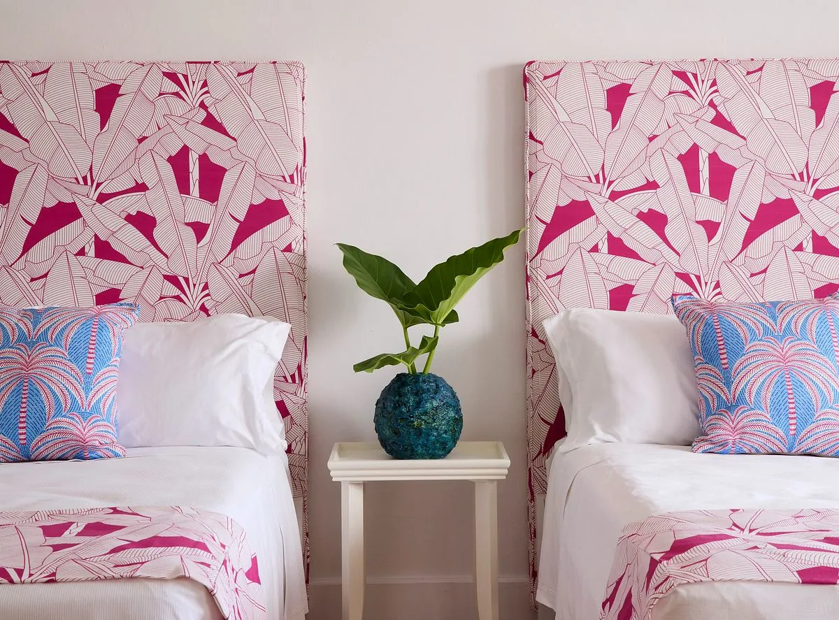Bright custom headboards in Cypress Cotton Canvas