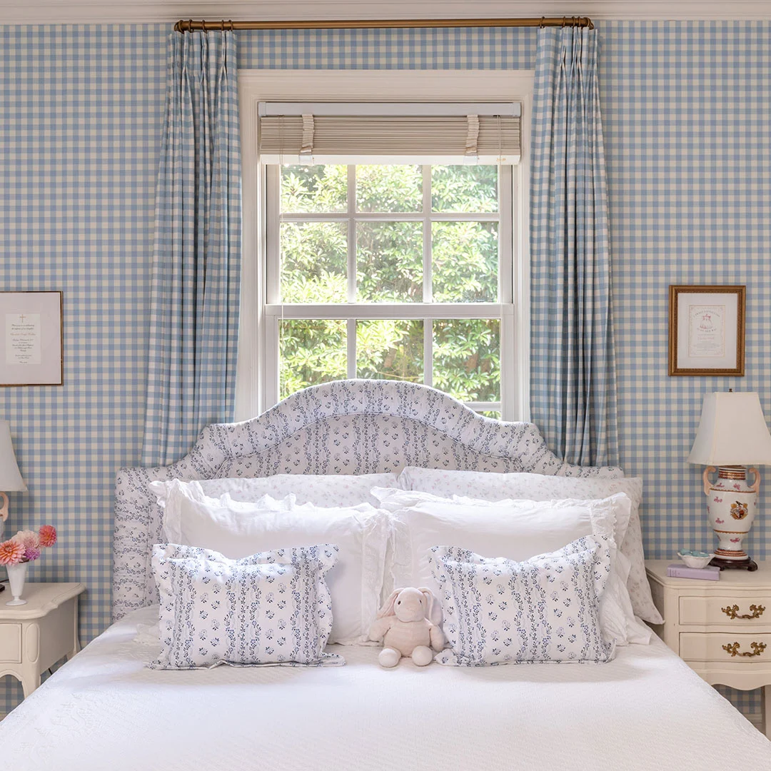 Kids room with Spoonflower wallpaper