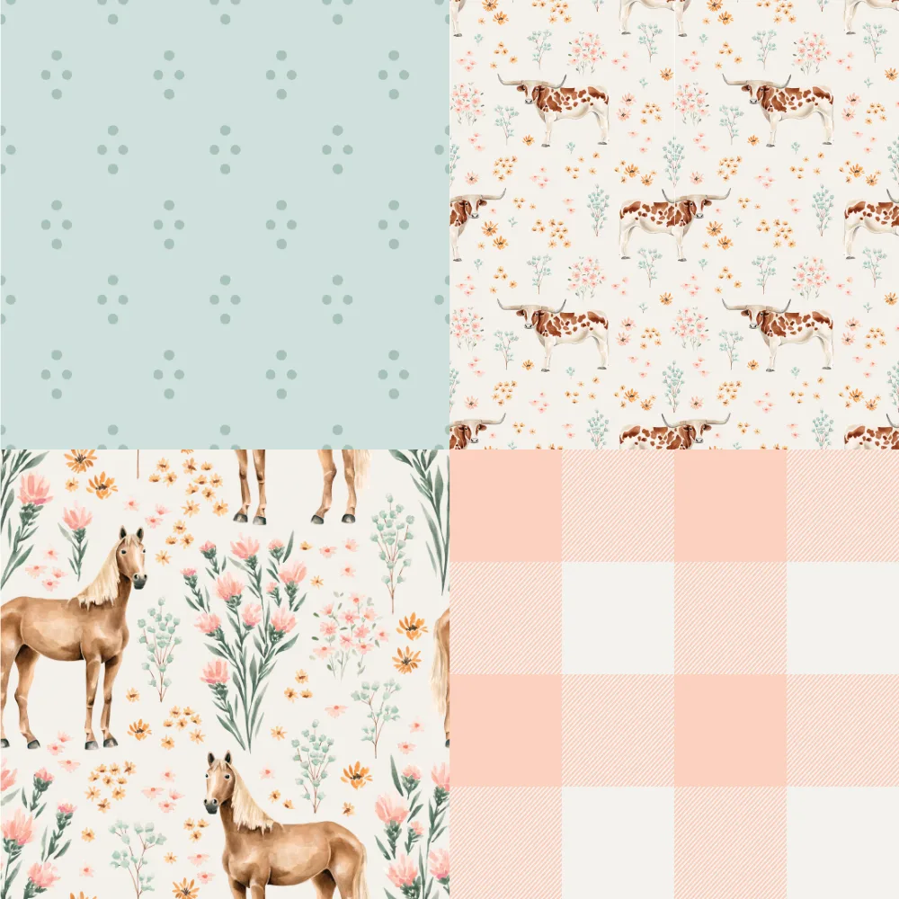 A grid of 4 baby designs with a desert theme by cateandrainn