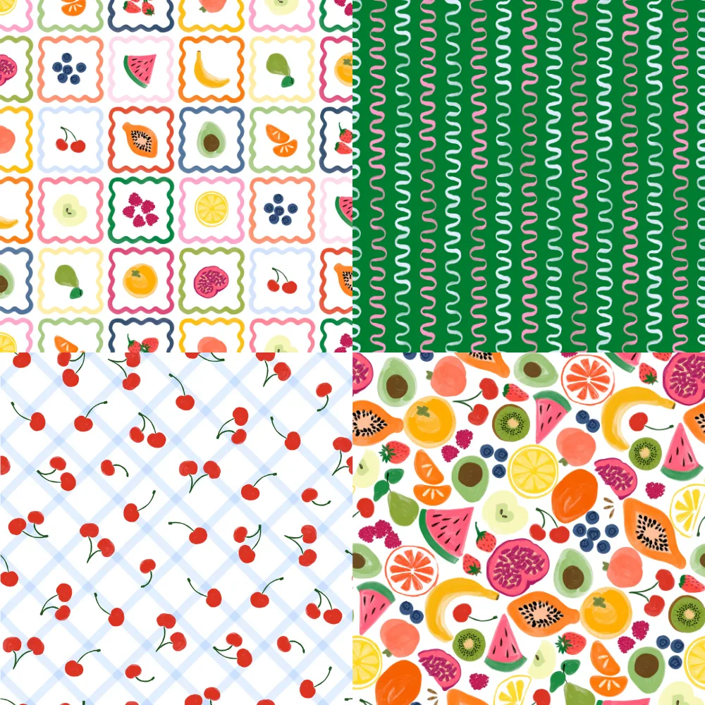 A grid of 4 farmer's market designs from gabrielleneildesign