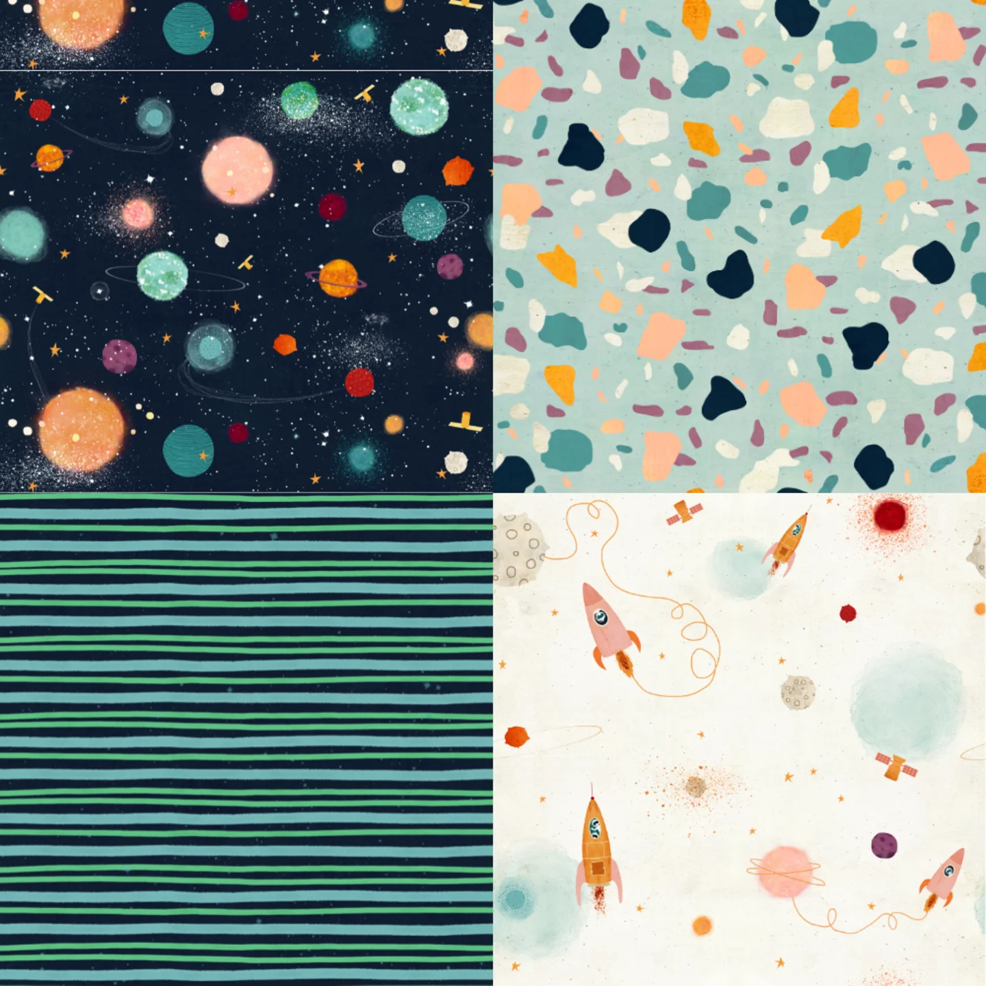 A grid of 4 baby designs with a space theme by katherine_quinn