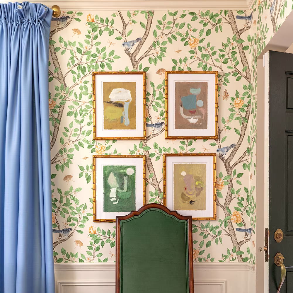 Dining area with wallpaper in  Elsie's Garden Butterscotch on cream by danika_herrick.