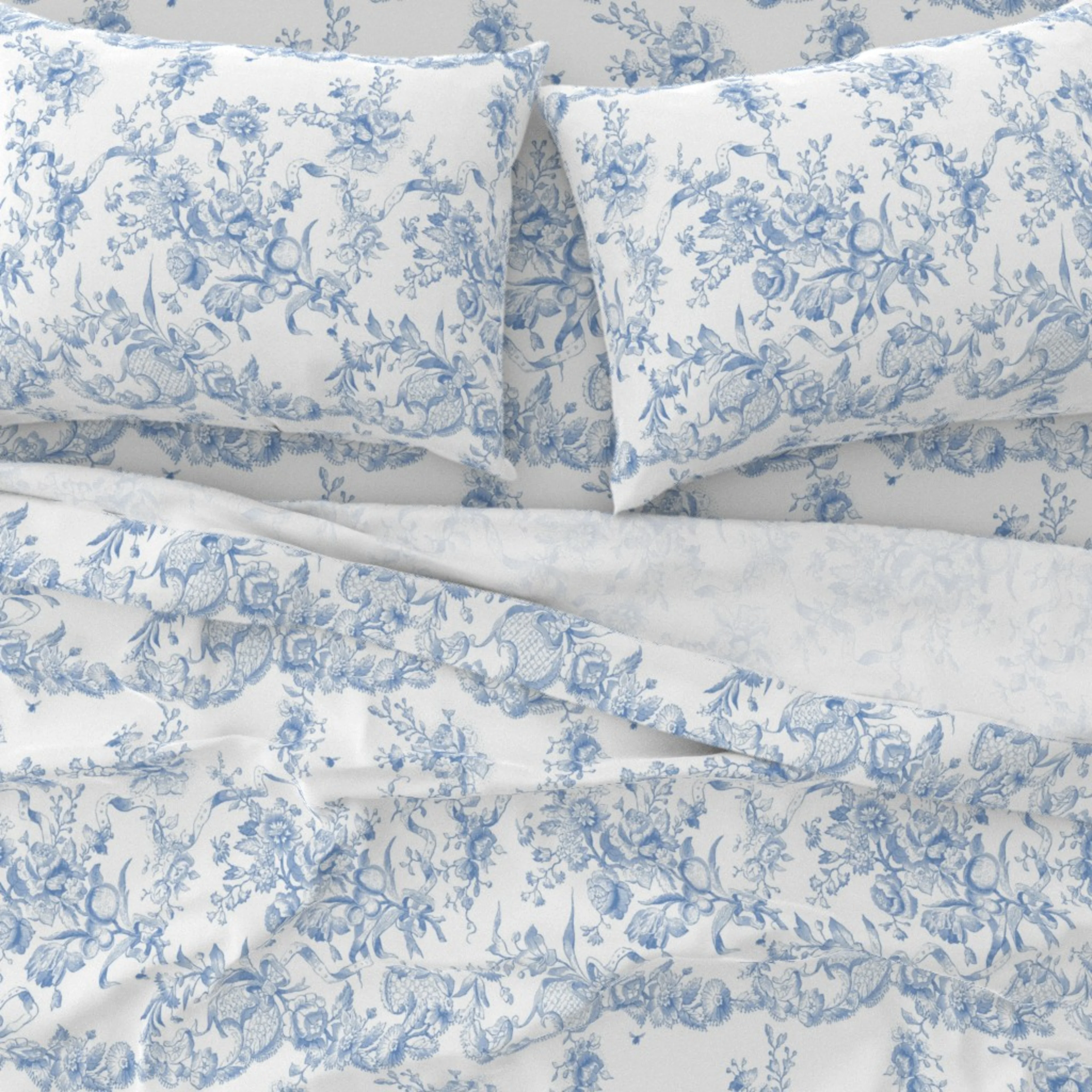 Blue and white rococo sheet set