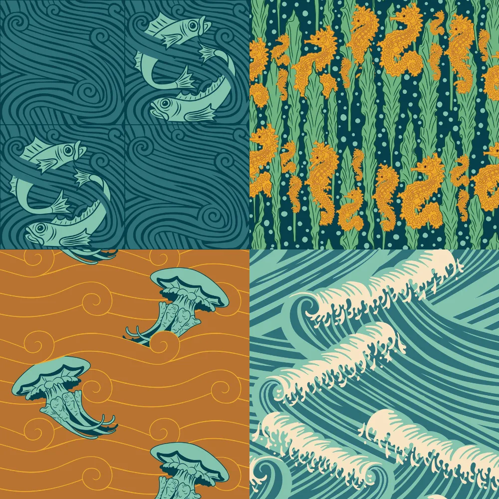 A grid of 4 maximalist designs from nessnordberg