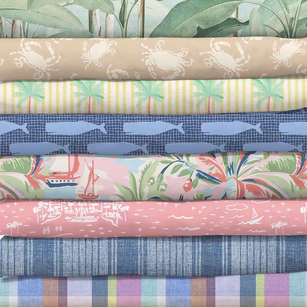 Stack of beachy fabrics