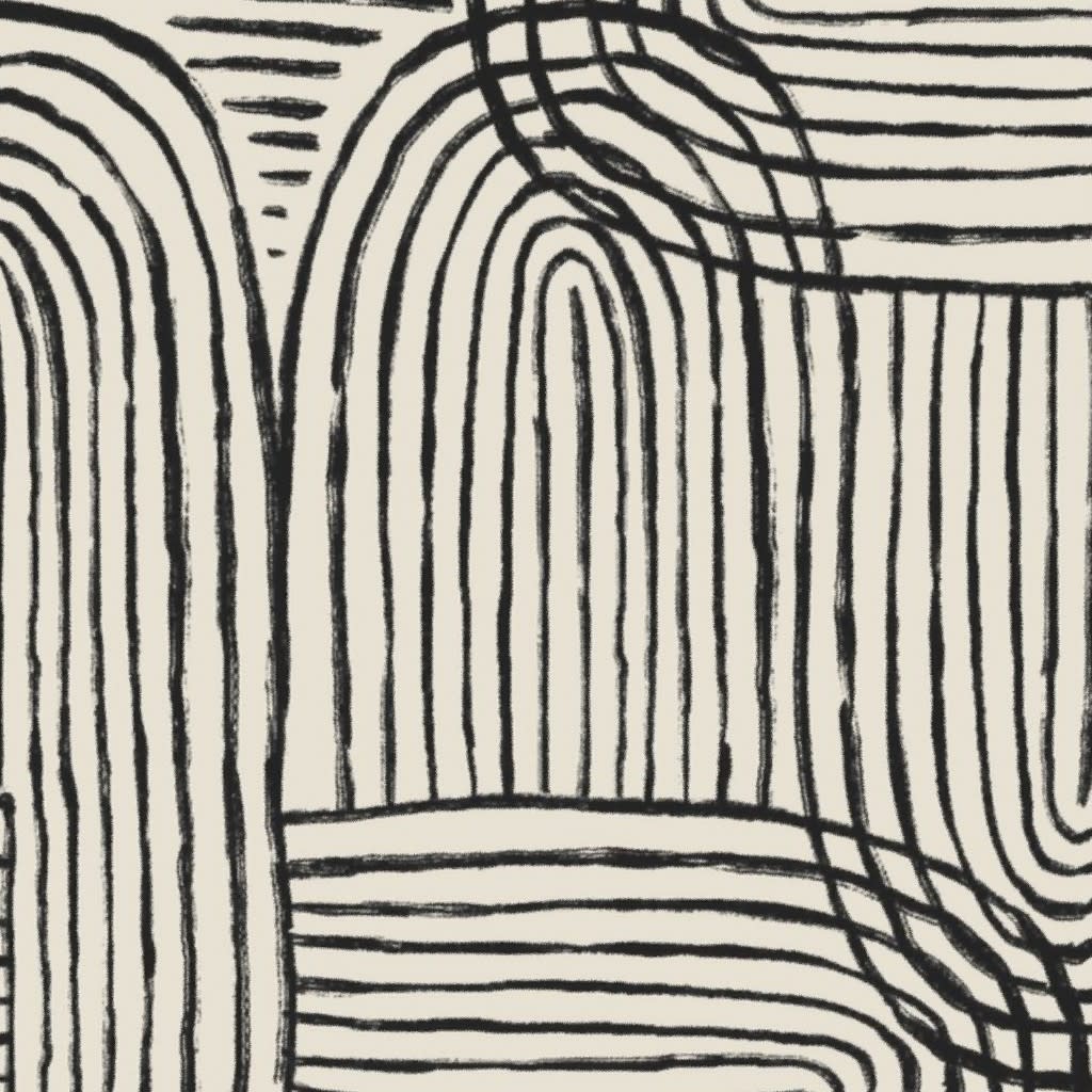 Abstract Zen Garden Ecru Beige and Charcoal Black Wallpaper by kittenlane