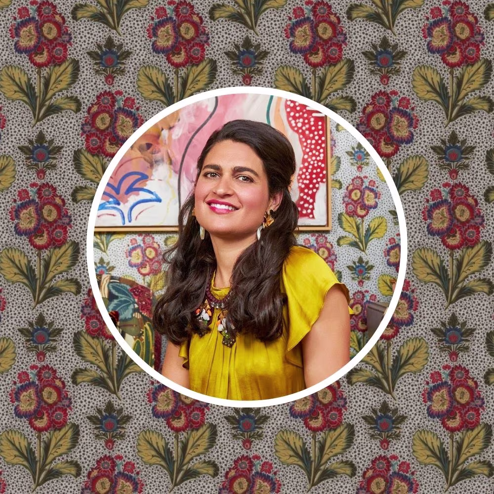 Isabel Ladd in front of one of her favorite Spoonflower designs.