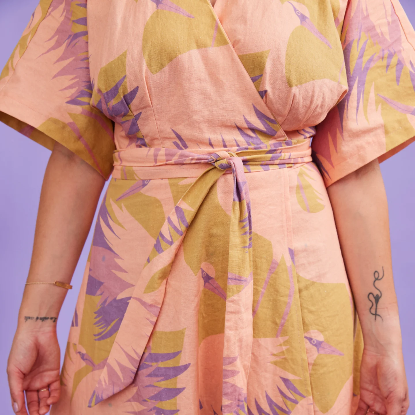 Woman wearing colorful printed dress