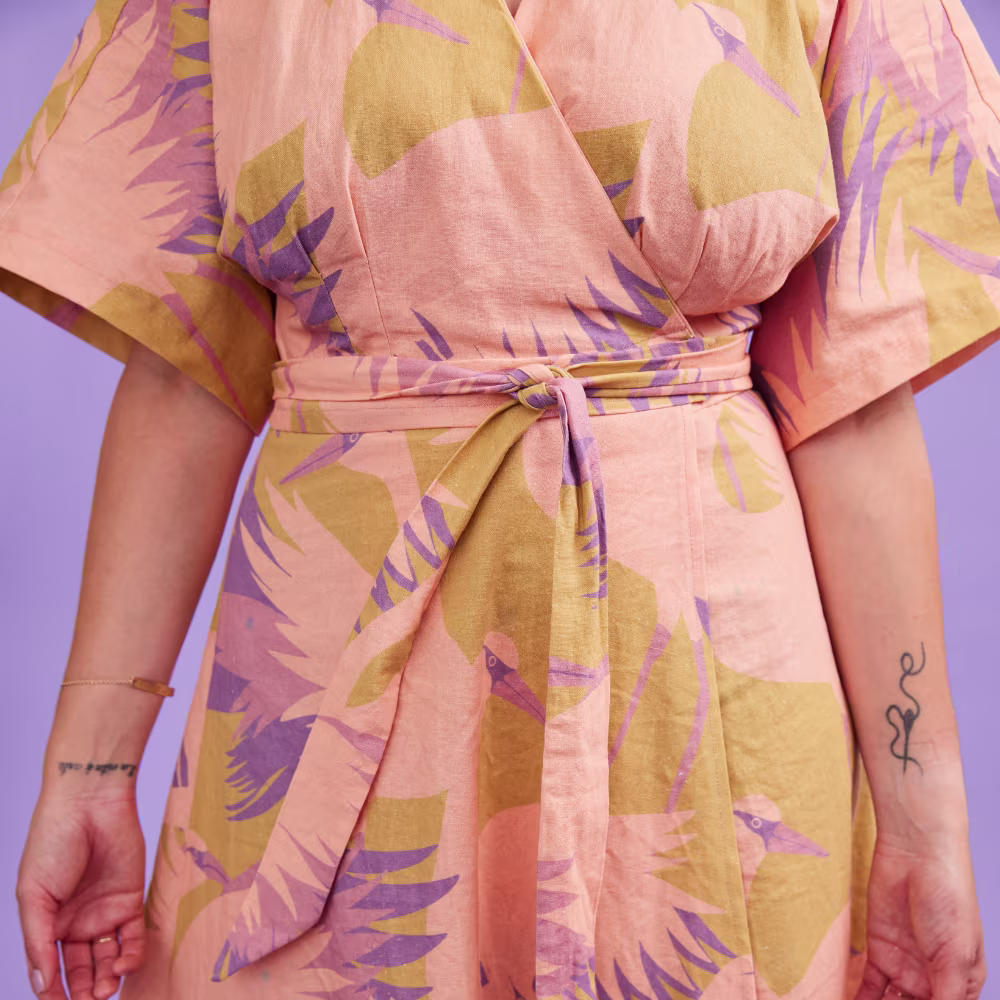 Woman wearing colorful printed dress