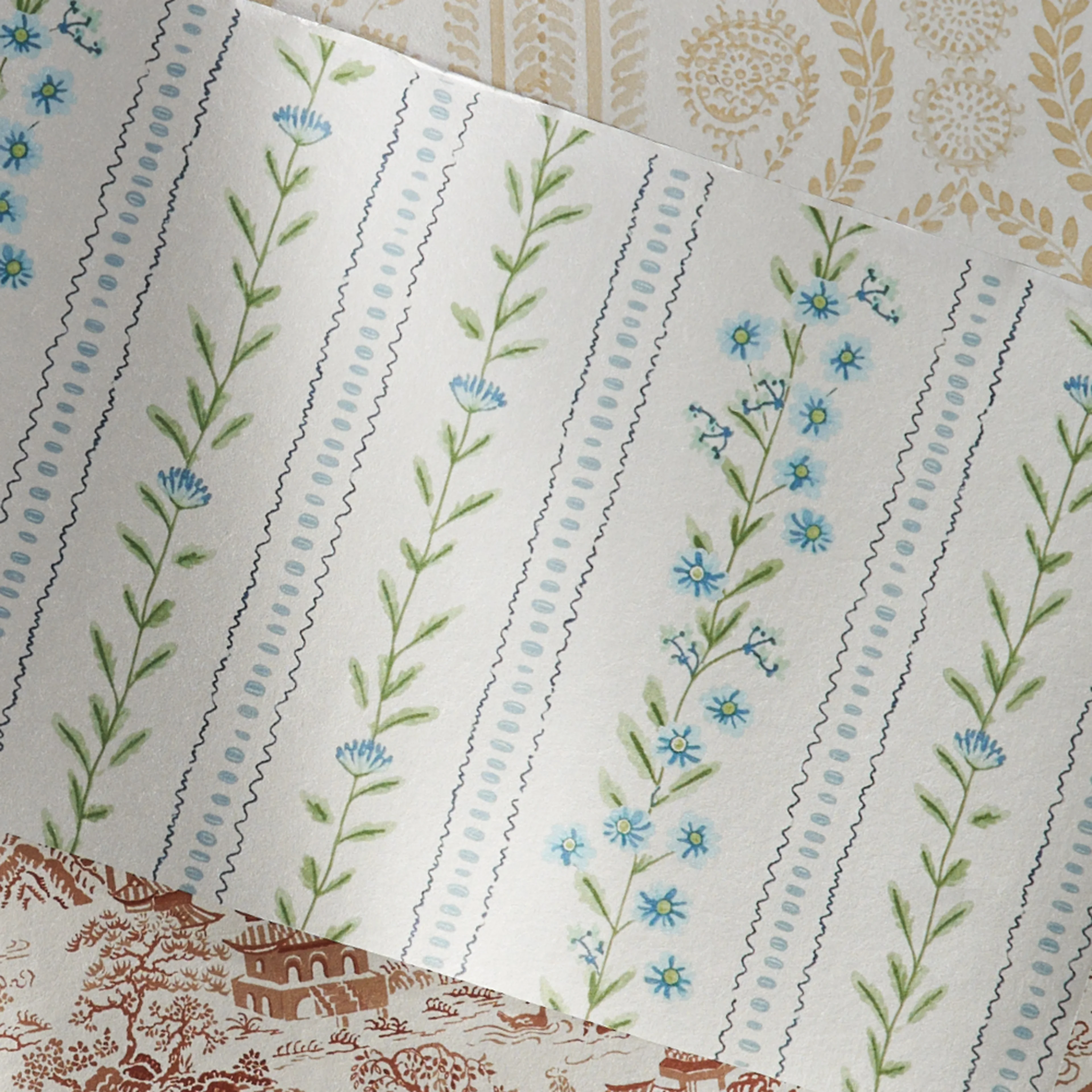 Grandmillennial designs on silver wallpaper