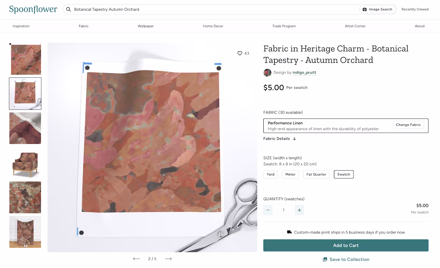 A screenshot of a Spoonflower swatch ordering page