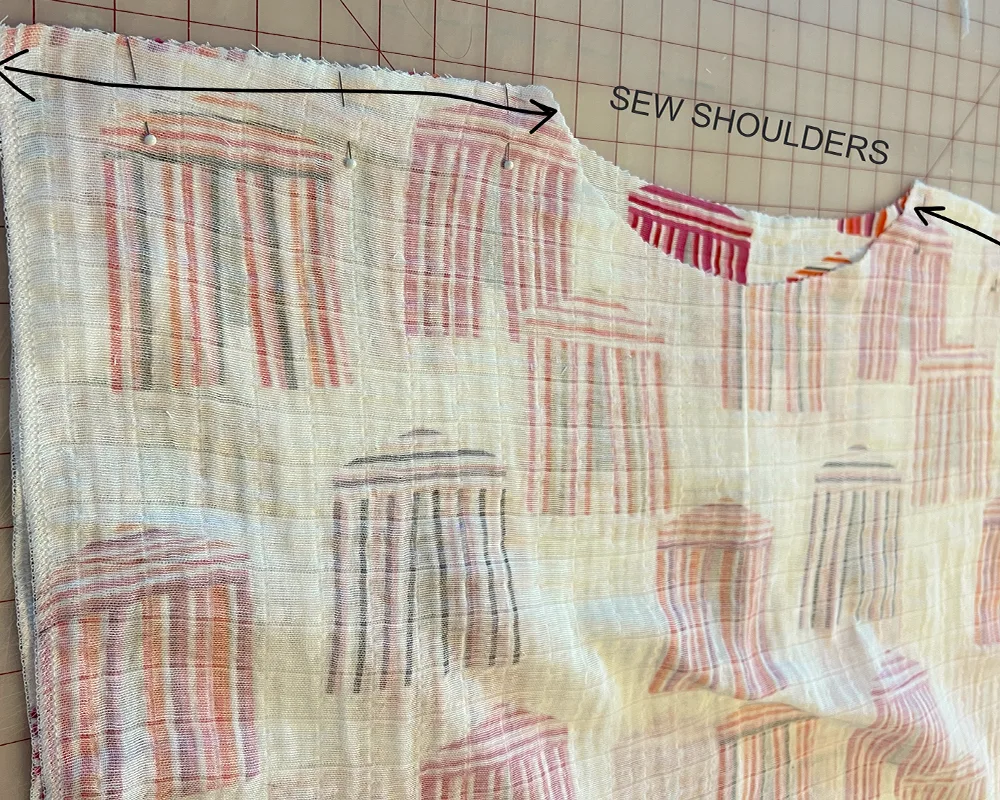 A look at the caftan's shoulders lined up ready to sew.
