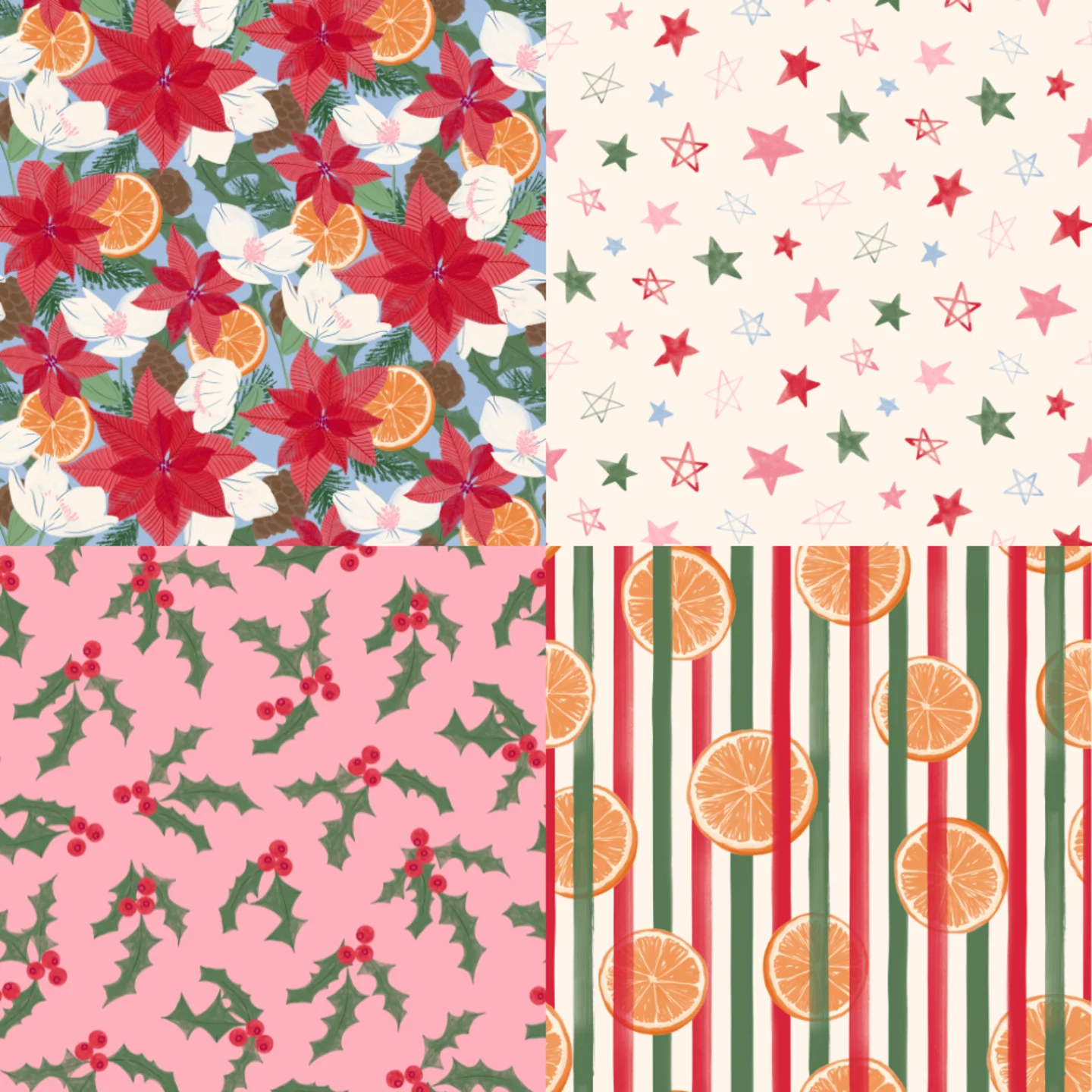 A grid of 4 Christmas designs from gabrielleneildesign