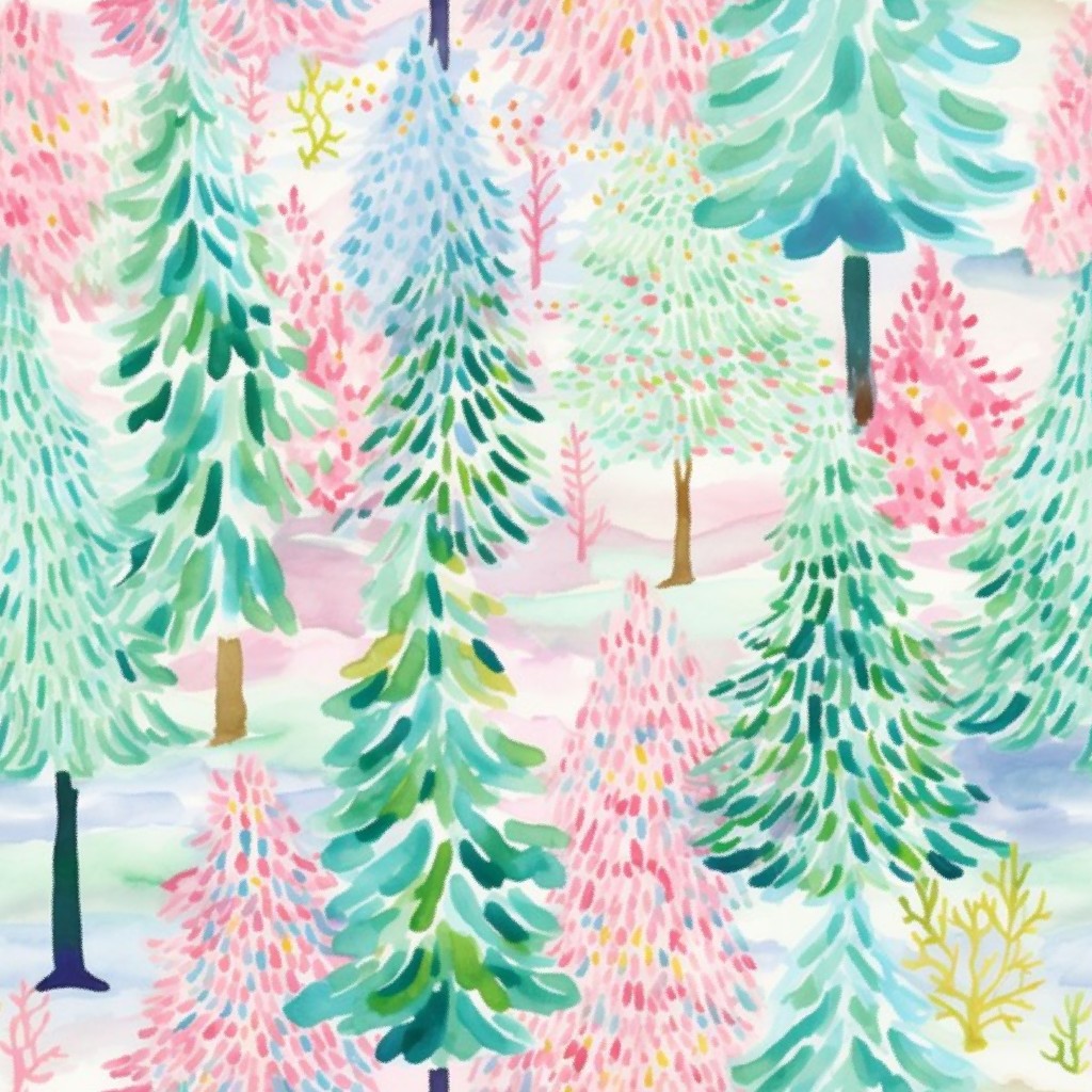 Watercolor Pastel Christmas Tree Fabric by pinkpineapplepatternco