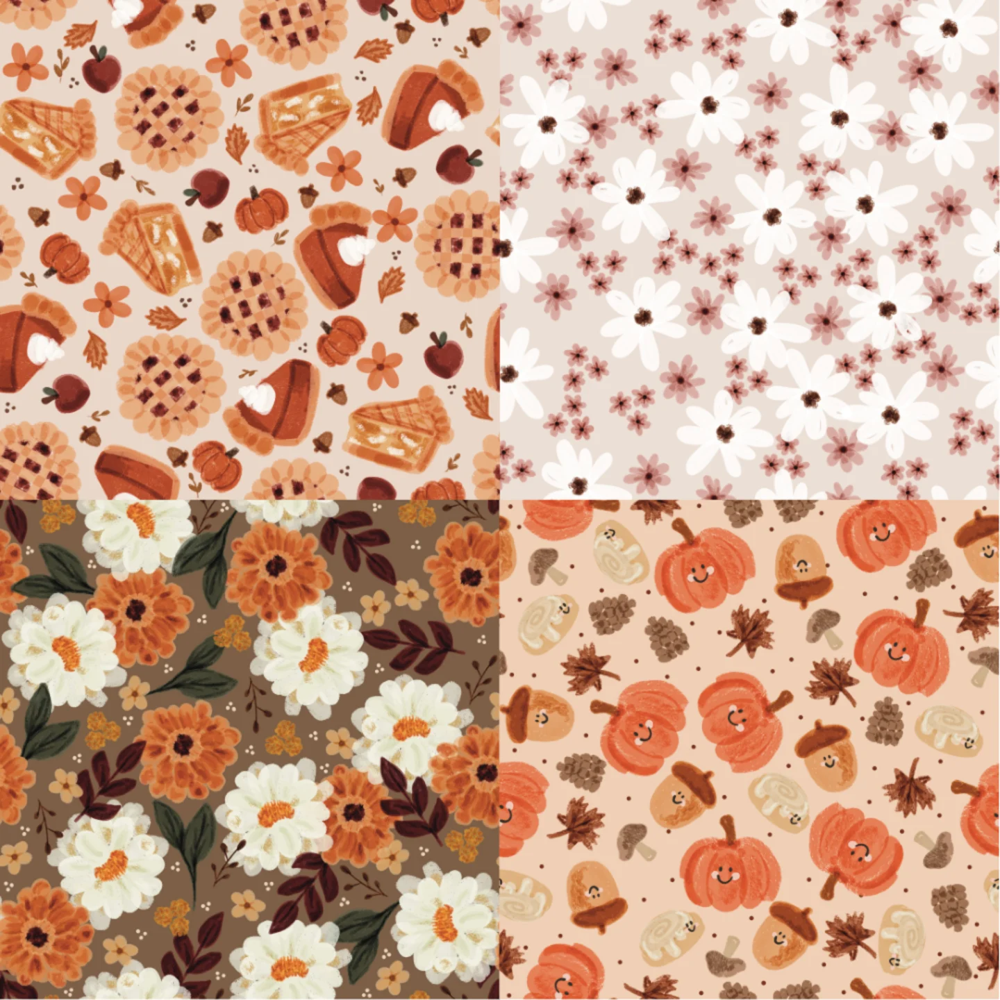 A grid of 4 fall designs from brittanyfrostdesigns