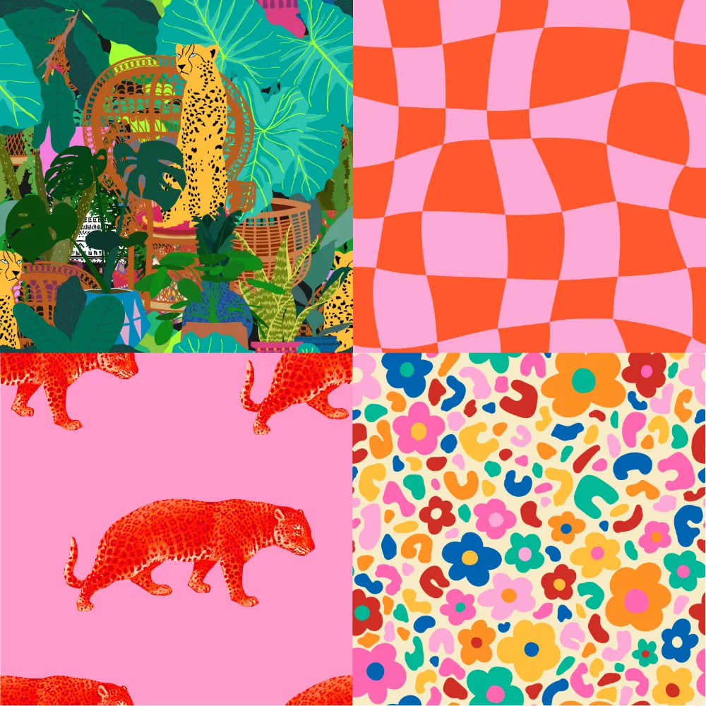 A grid of 4 maximalist designs from yesterdaycollection