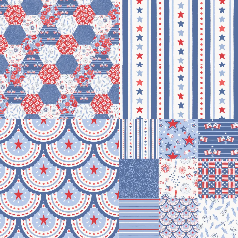 A grid of 4 Americana designs from stacywarddesign