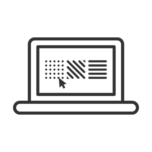 Icon of a laptop showing 3 different design patterns in black and white