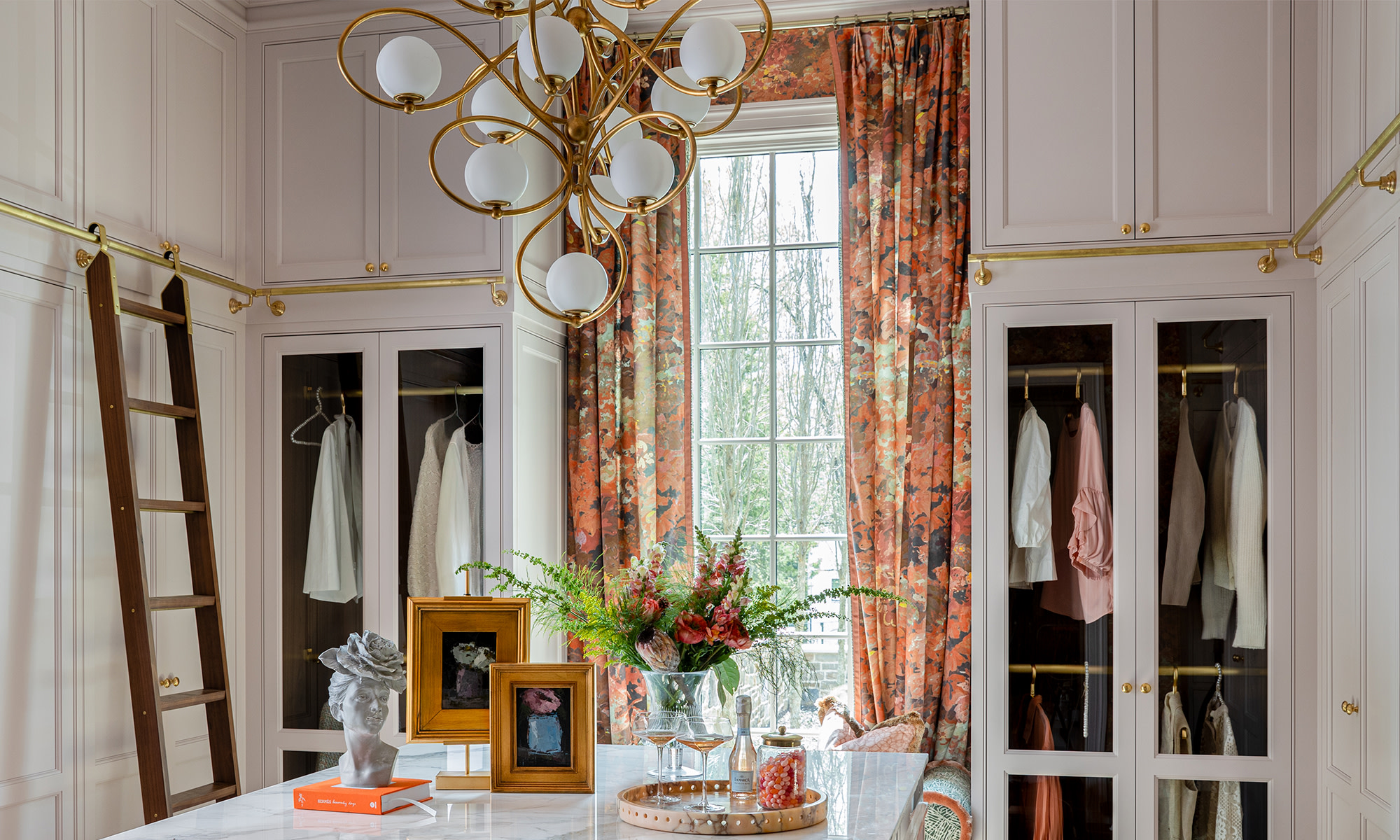 Closet room with custom drapery by Indigo Pruitt.