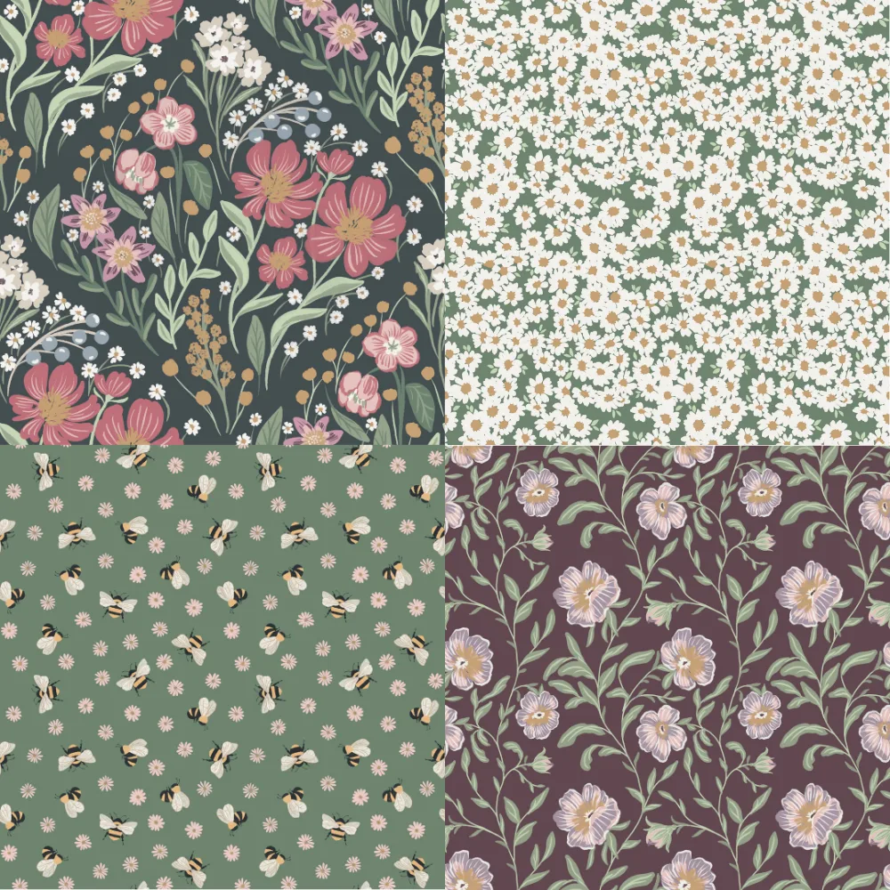 A grid of 4 floral designs from cheerfulcollective