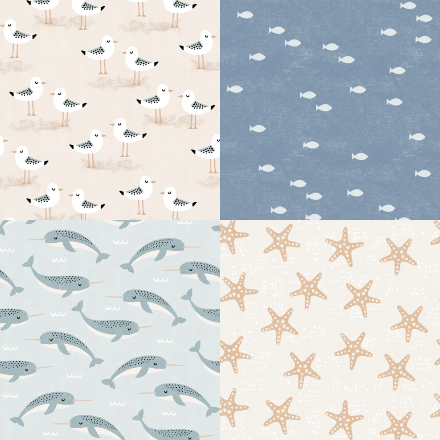 A grid of 4 baby designs with an ocean theme by kimsa