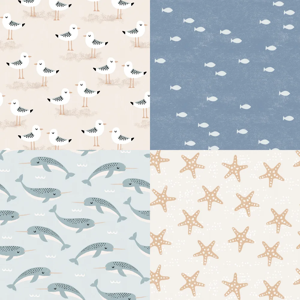 A grid of 4 baby designs with an ocean theme by kimsa